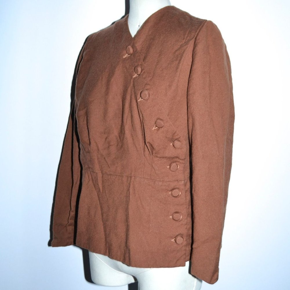 Vintage 1940s Brown Youth-E-Fect Wool Frock Blouse Womens US Small-Medium